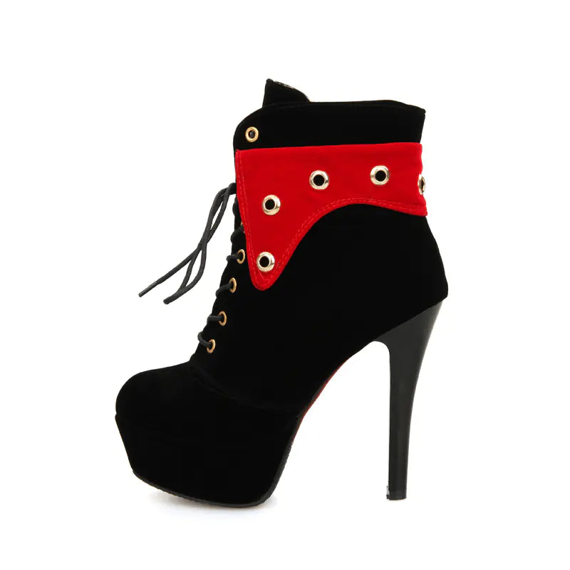 Waterproof Round Toe High Heel Lace-Up Women's Boots