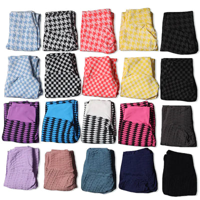Peach High Waist Checkered Yoga Pants for Lifting