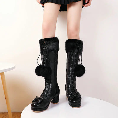 Japanese Lolita Cute Sweet Round Toe High Boots