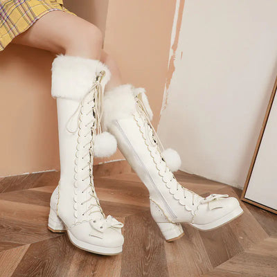 Japanese Lolita Cute Sweet Round Toe High Boots